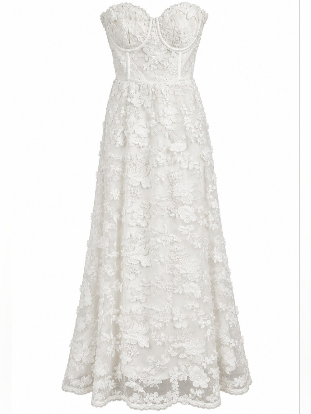Lulus Brittley White Floral Embroidered Bustier Midi Dress Bridal XS NWT Wedding